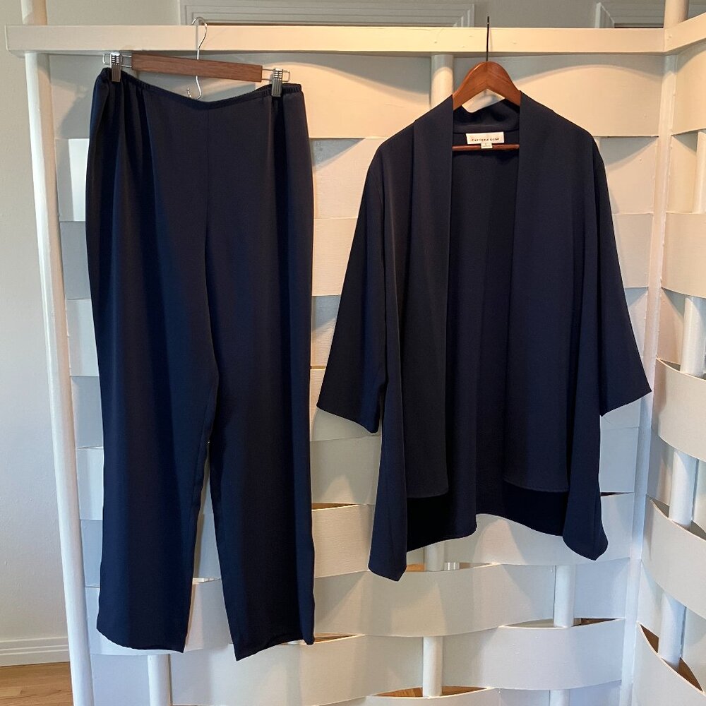 Caroline Rose Matte Crepe Navy Jacket & Pull-On Pants Large L